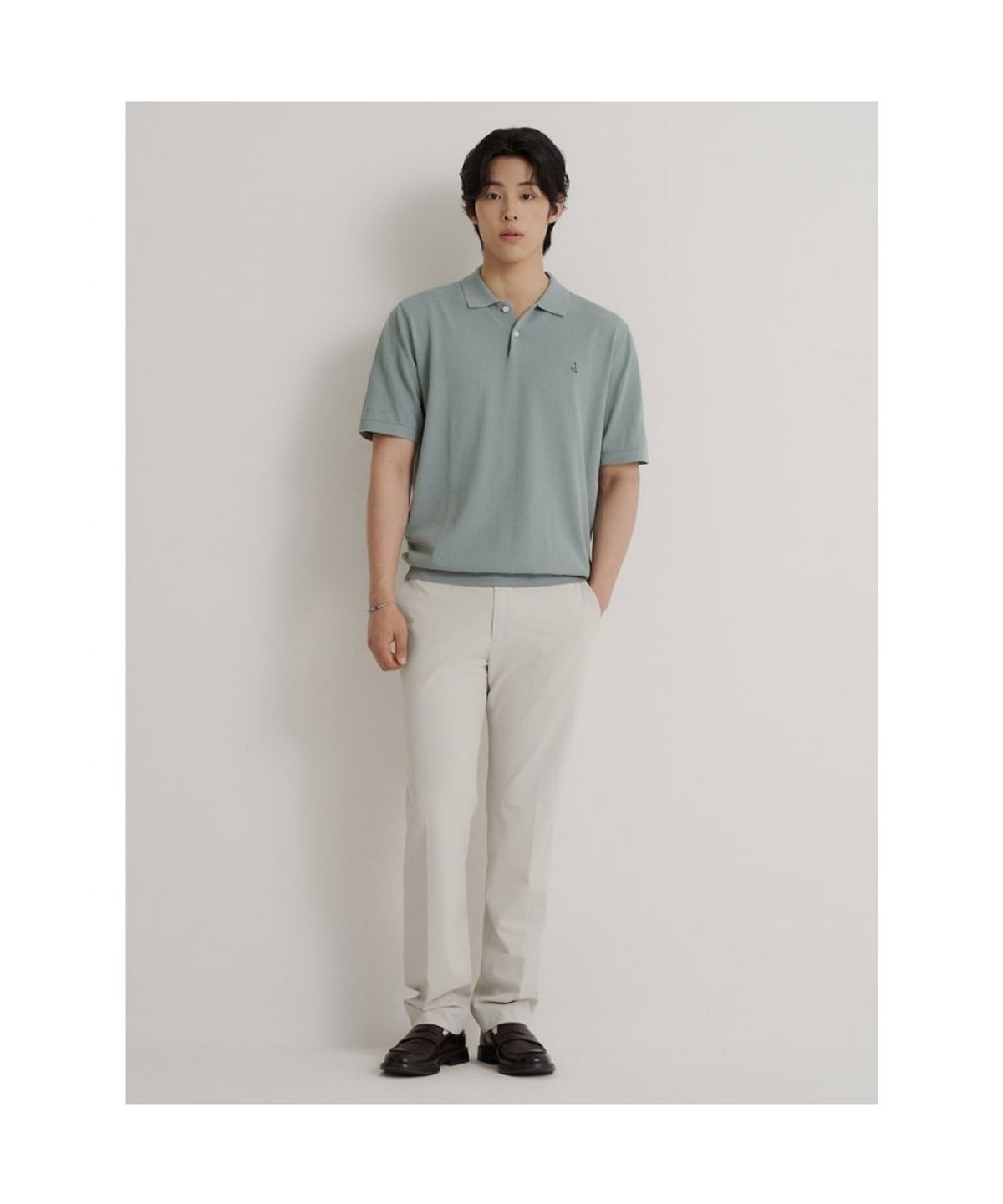 빈폴 멘(BEANPOLE MEN) [Essential] 이태리 코튼 칼라넥 니트  라이트 그린