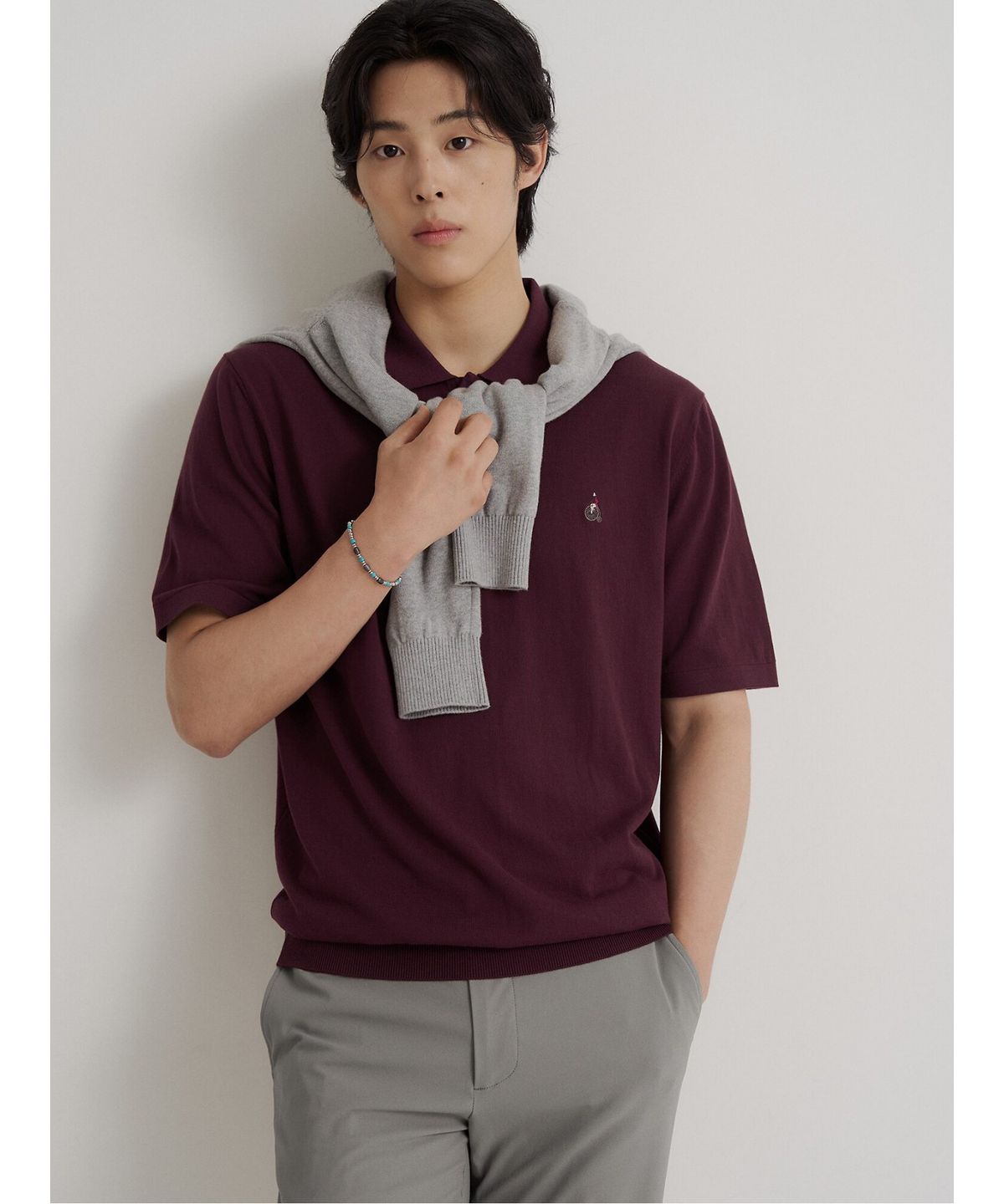 빈폴 멘(BEANPOLE MEN) [Essential] 이태리 코튼 칼라넥 니트  와인