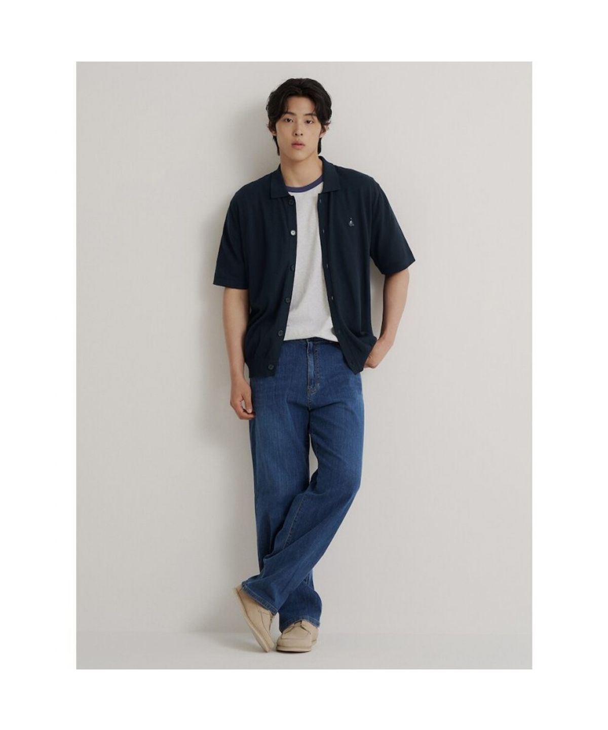 빈폴 멘(BEANPOLE MEN) 이태리 코튼 칼라넥 카디건  네이비