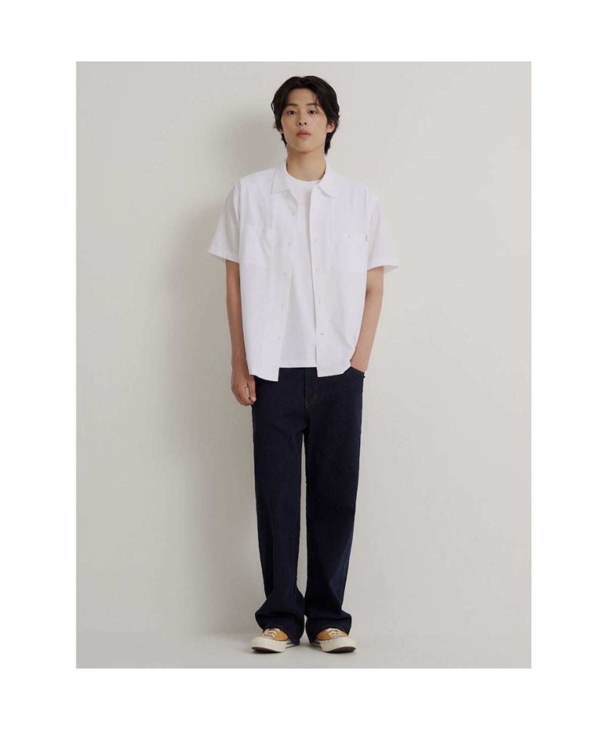 빈폴 멘(BEANPOLE MEN) 에어도트 셔츠형 풀오픈 티셔츠  화이트
