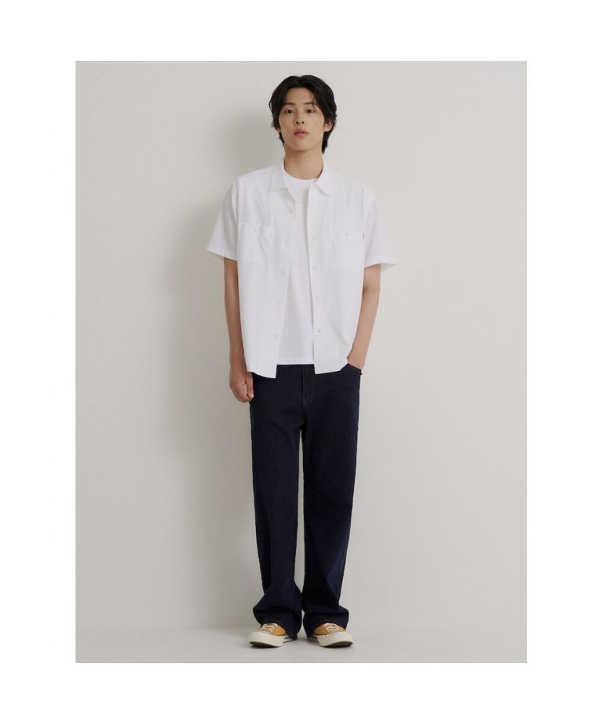 빈폴 멘(BEANPOLE MEN) 에어도트 셔츠형 풀오픈 티셔츠  화이트