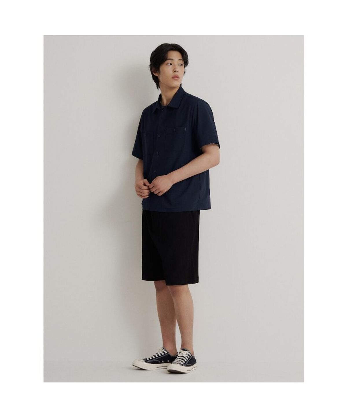 빈폴 멘(BEANPOLE MEN) 에어도트 셔츠형 풀오픈 티셔츠  네이비