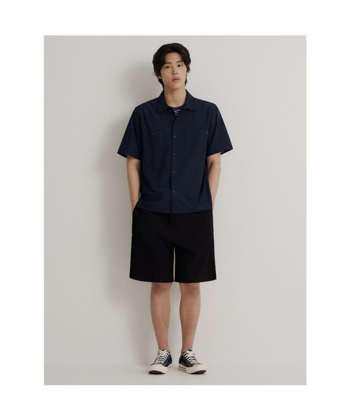 빈폴 멘(BEANPOLE MEN) 에어도트 셔츠형 풀오픈 티셔츠  네이비
