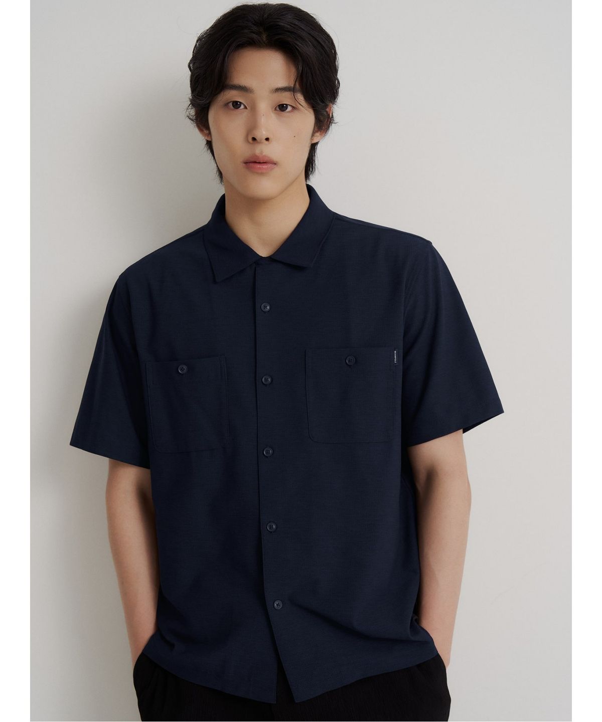 빈폴 멘(BEANPOLE MEN) 에어도트 셔츠형 풀오픈 티셔츠  네이비