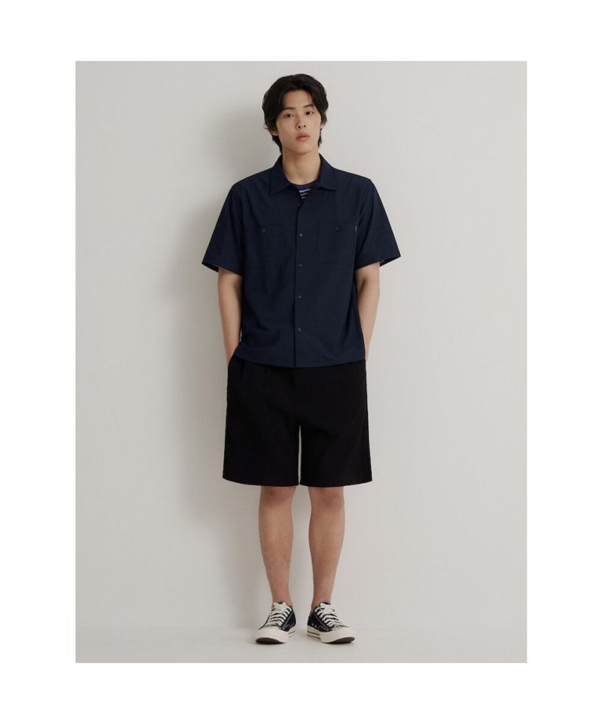 빈폴 멘(BEANPOLE MEN) 에어도트 셔츠형 풀오픈 티셔츠  네이비