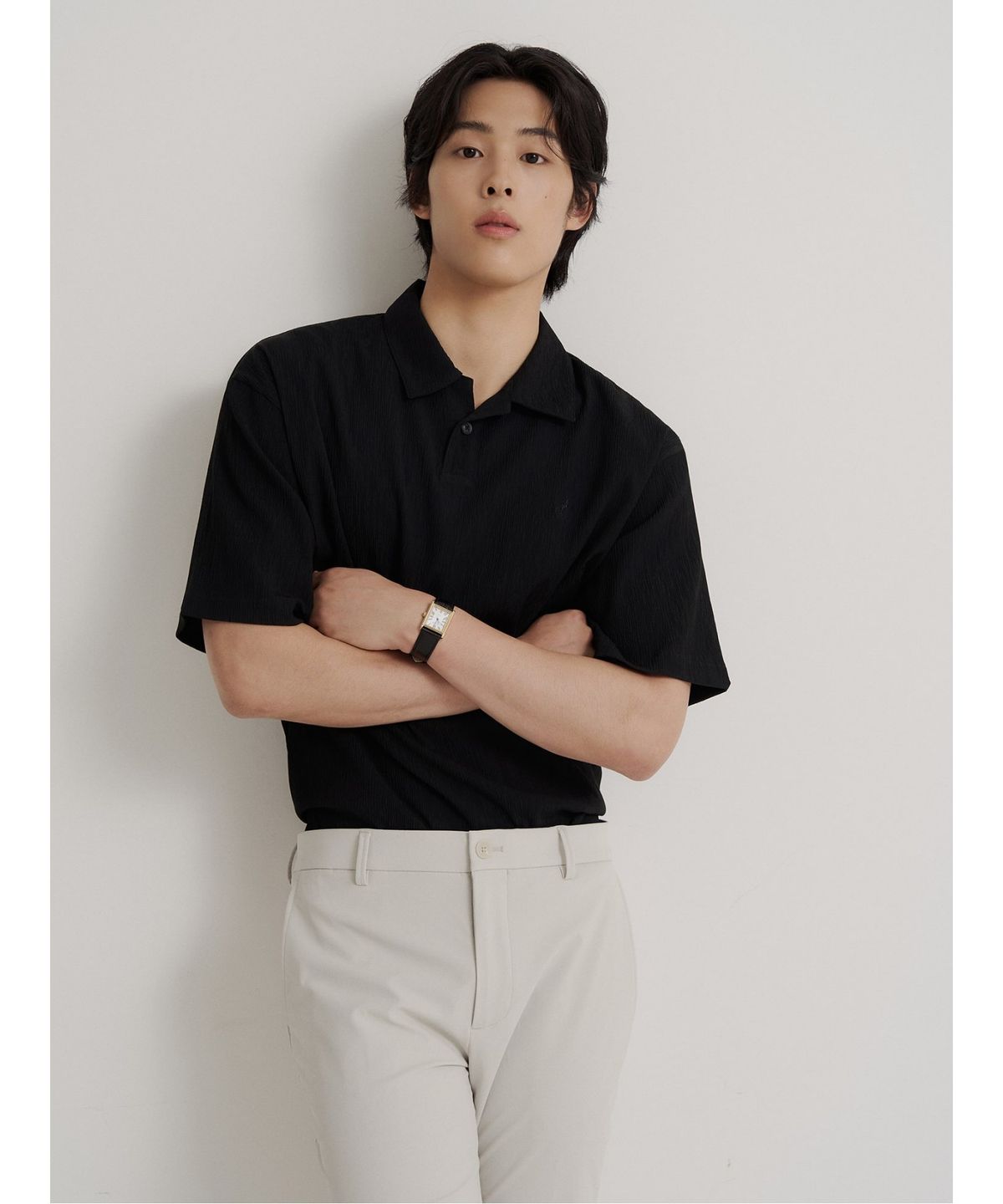 빈폴 멘(BEANPOLE MEN) 크레페 칼라넥 반소매 티셔츠  블랙