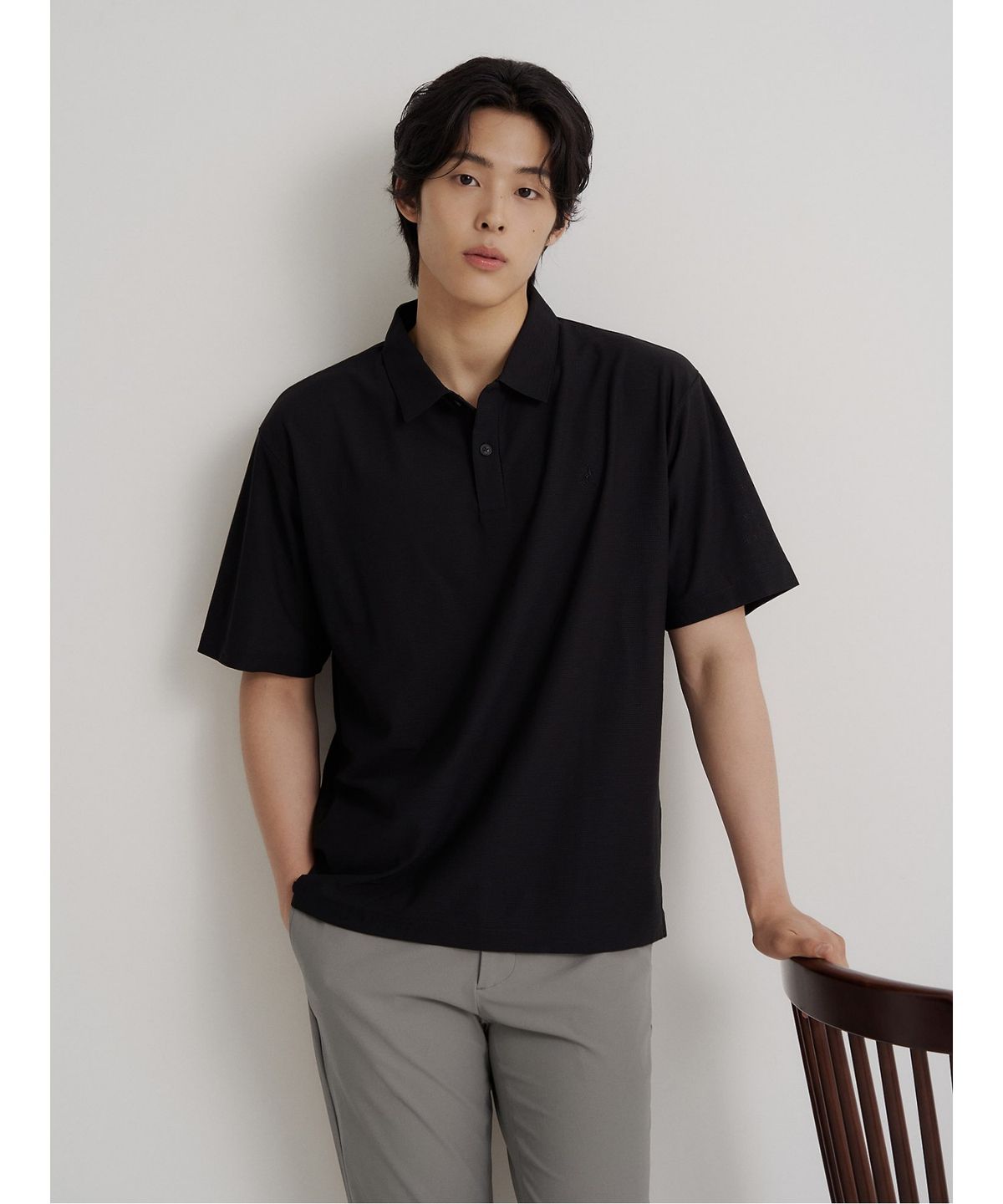 빈폴 멘(BEANPOLE MEN) 에어도트 칼라넥 반소매 티셔츠  블랙