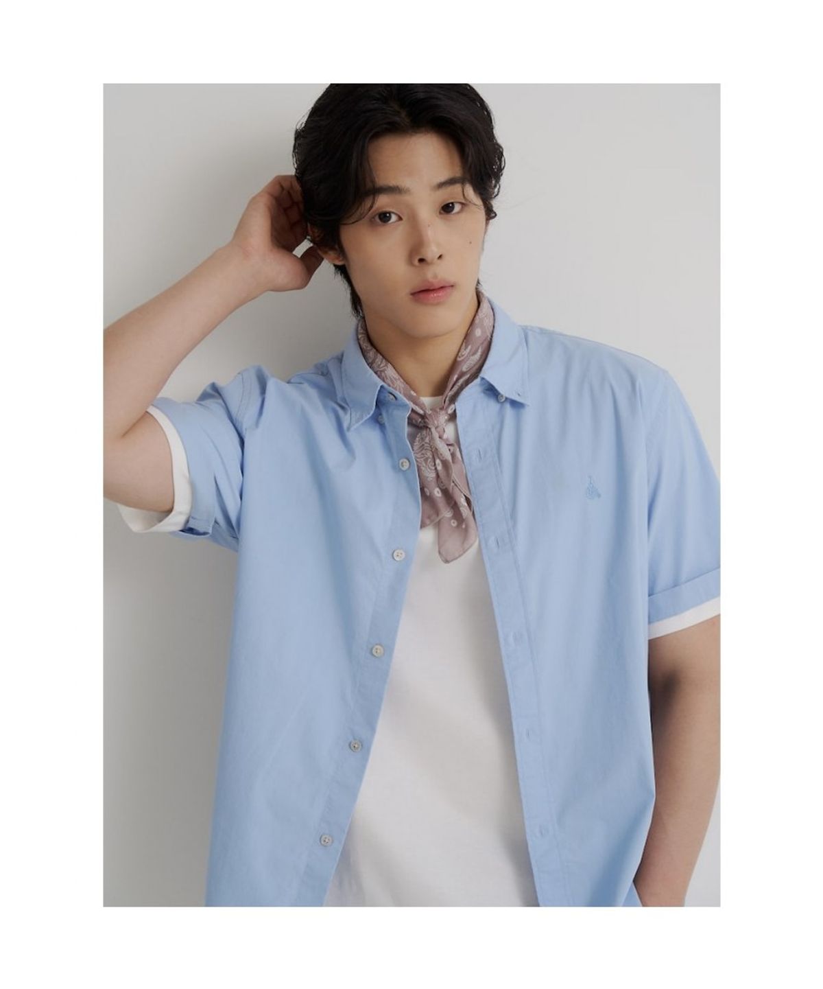 빈폴 멘(BEANPOLE MEN) 나일론 시어서커 반소매 셔츠  스카이 블루