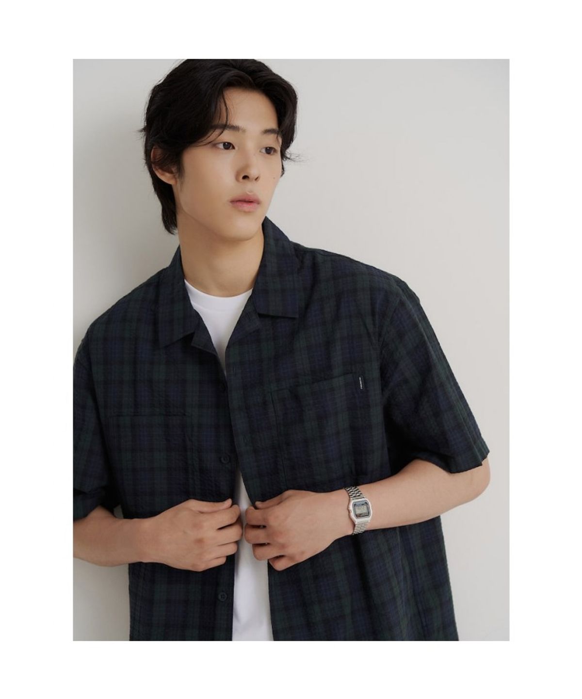빈폴 멘(BEANPOLE MEN) 타탄체크 아우터형 반소매 셔츠  네이비