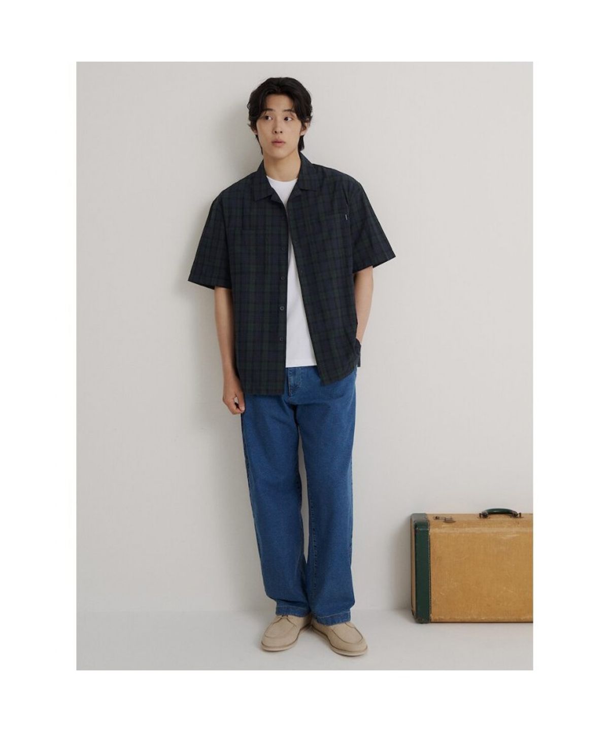 빈폴 멘(BEANPOLE MEN) 타탄체크 아우터형 반소매 셔츠  네이비
