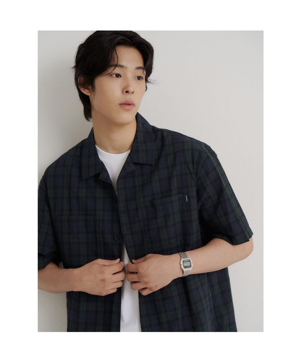 빈폴 멘(BEANPOLE MEN) 타탄체크 아우터형 반소매 셔츠  네이비