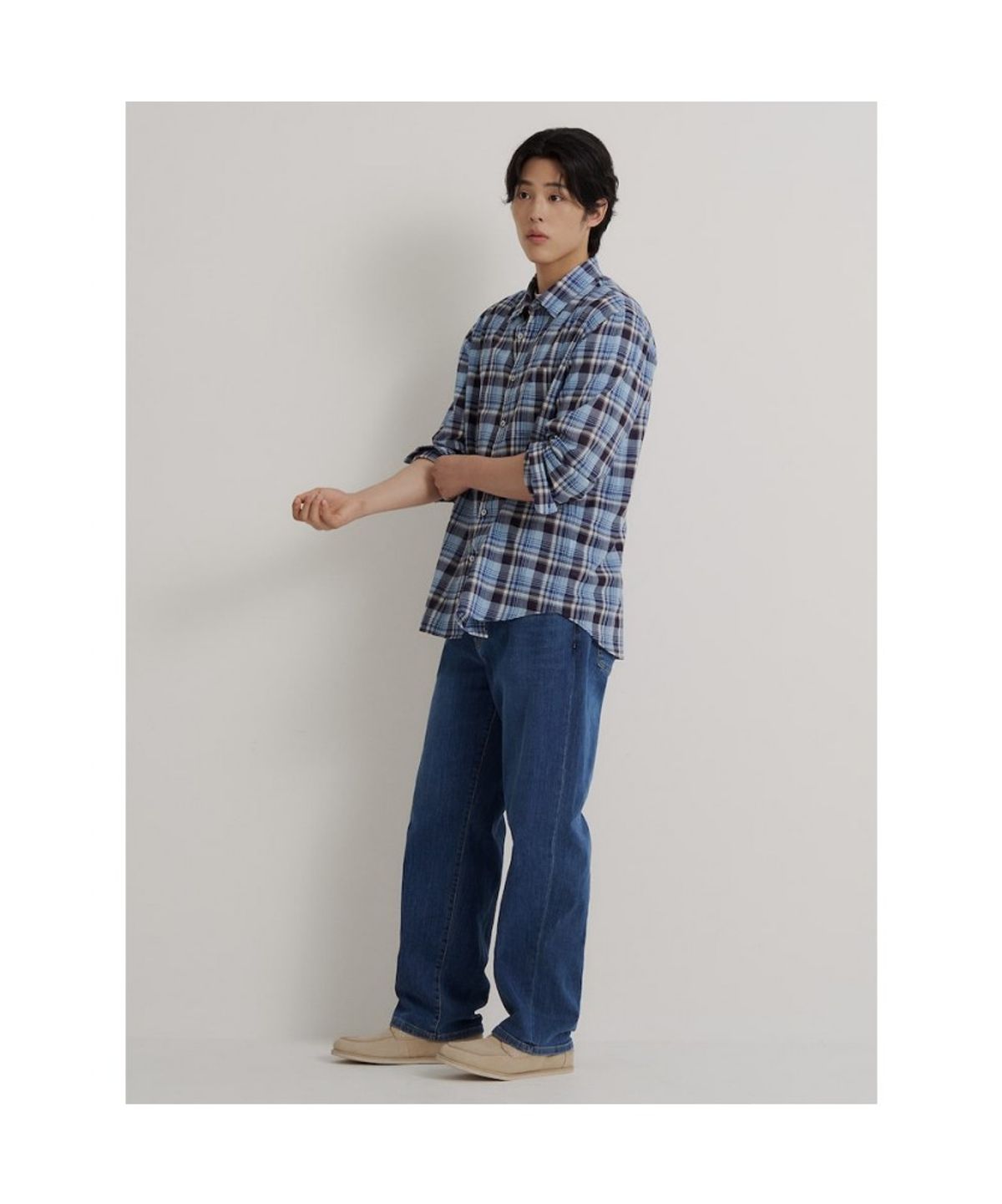 빈폴 멘(BEANPOLE MEN) 간절기 체크 긴소매 셔츠  블루