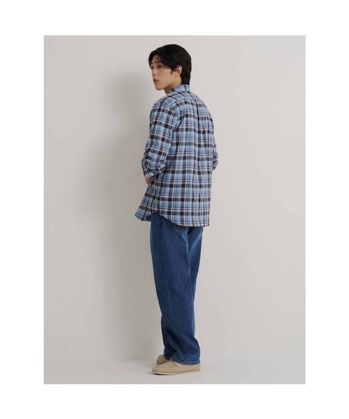 빈폴 멘(BEANPOLE MEN) 간절기 체크 긴소매 셔츠  블루