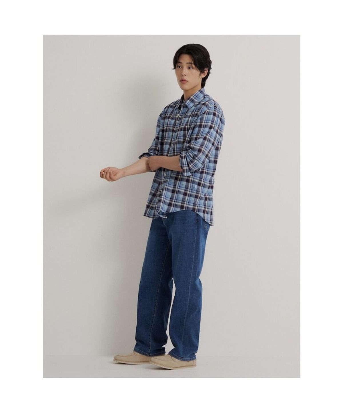 빈폴 멘(BEANPOLE MEN) 간절기 체크 긴소매 셔츠  블루
