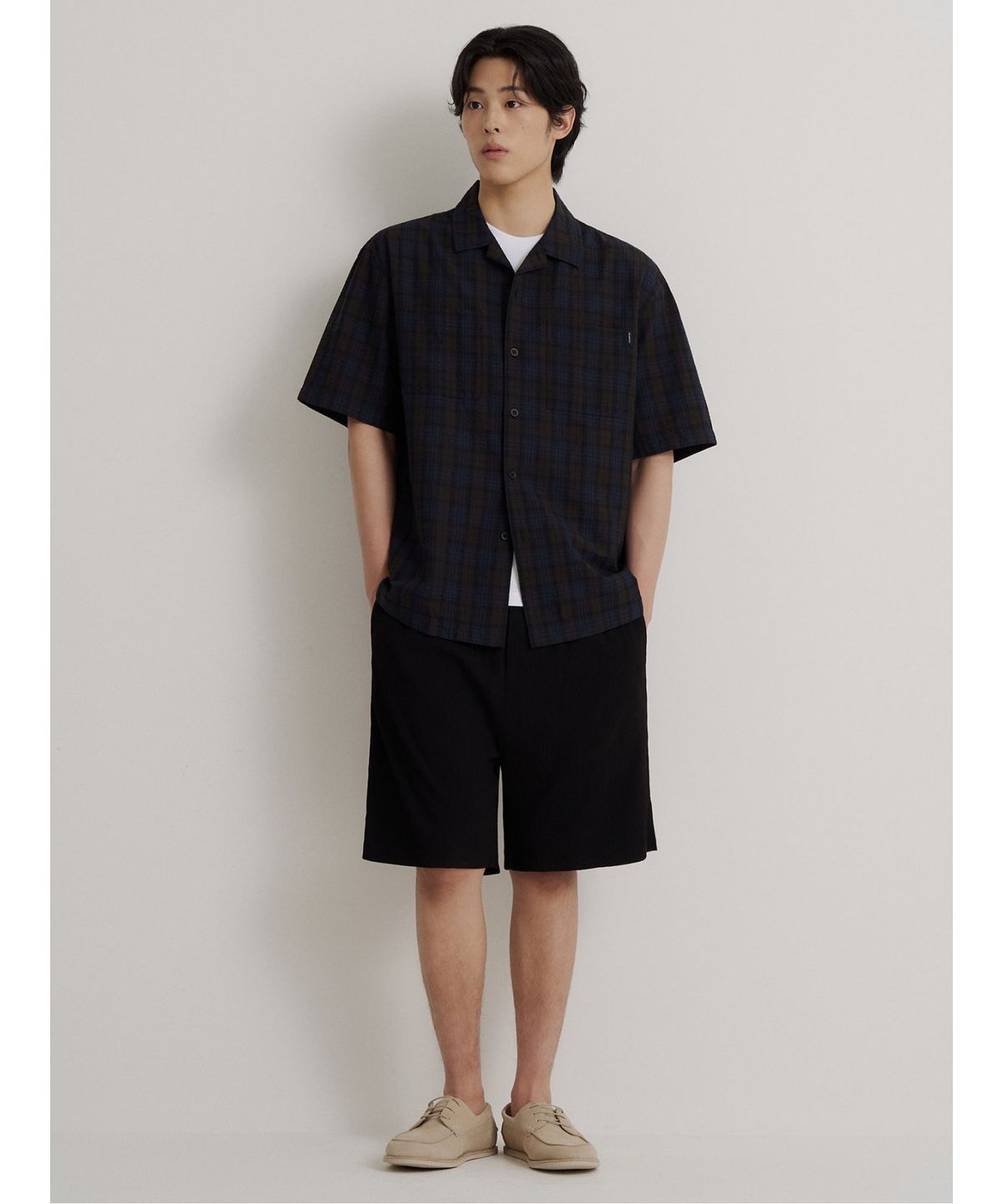 빈폴 멘(BEANPOLE MEN) 크레페 밴딩 하프 팬츠  블랙
