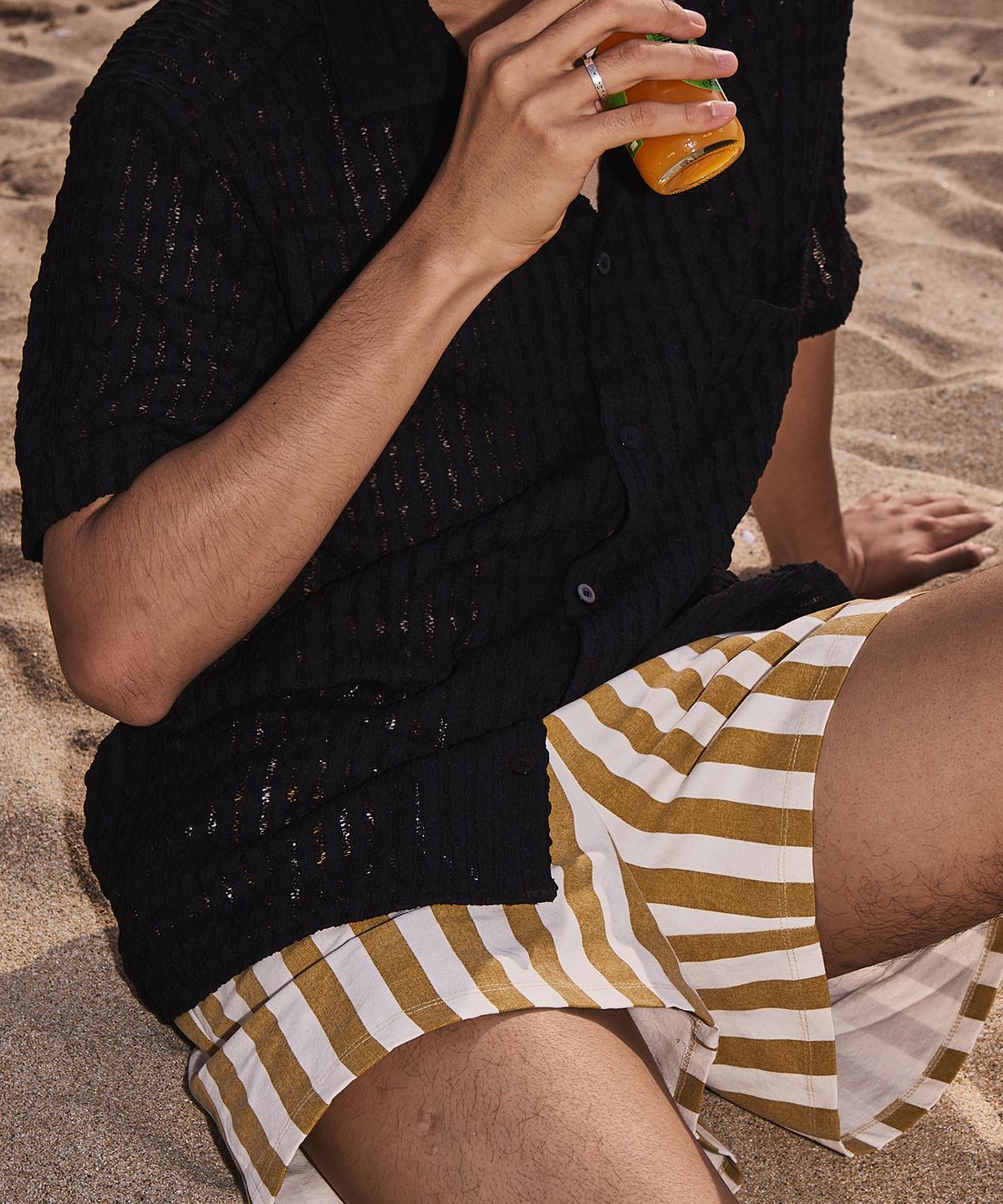 롤링스튜디오(ROLLINGSTUDIOS) COTTON STRIPE SHORTS MUSTARD