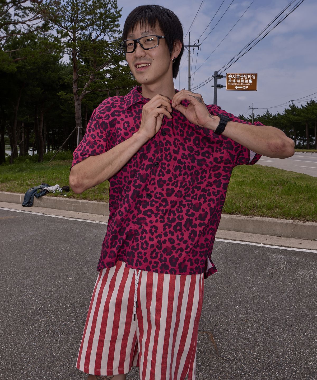 롤링스튜디오(ROLLINGSTUDIOS) COTTON STRIPE SHORTS RED