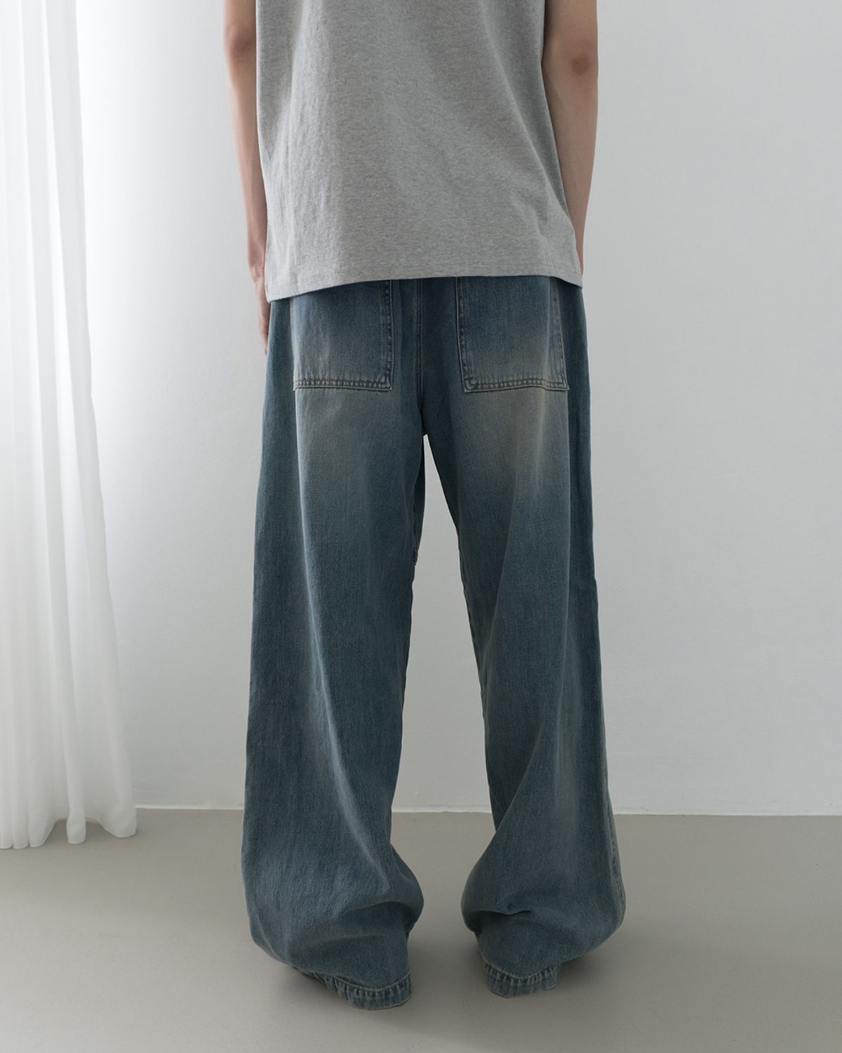 사일런트실러블(SILENTSYLLABLE) Knee panel denim pants / Mid blue