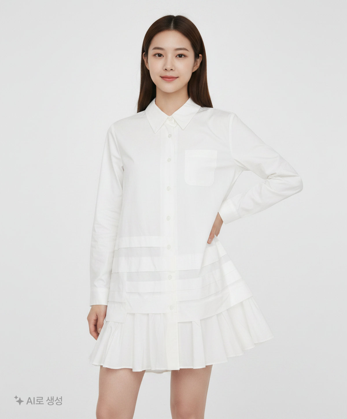 오헤시오(OHESHIO) FRILL LAYERED POCKET SHIRT DRESS, WHITE FREE