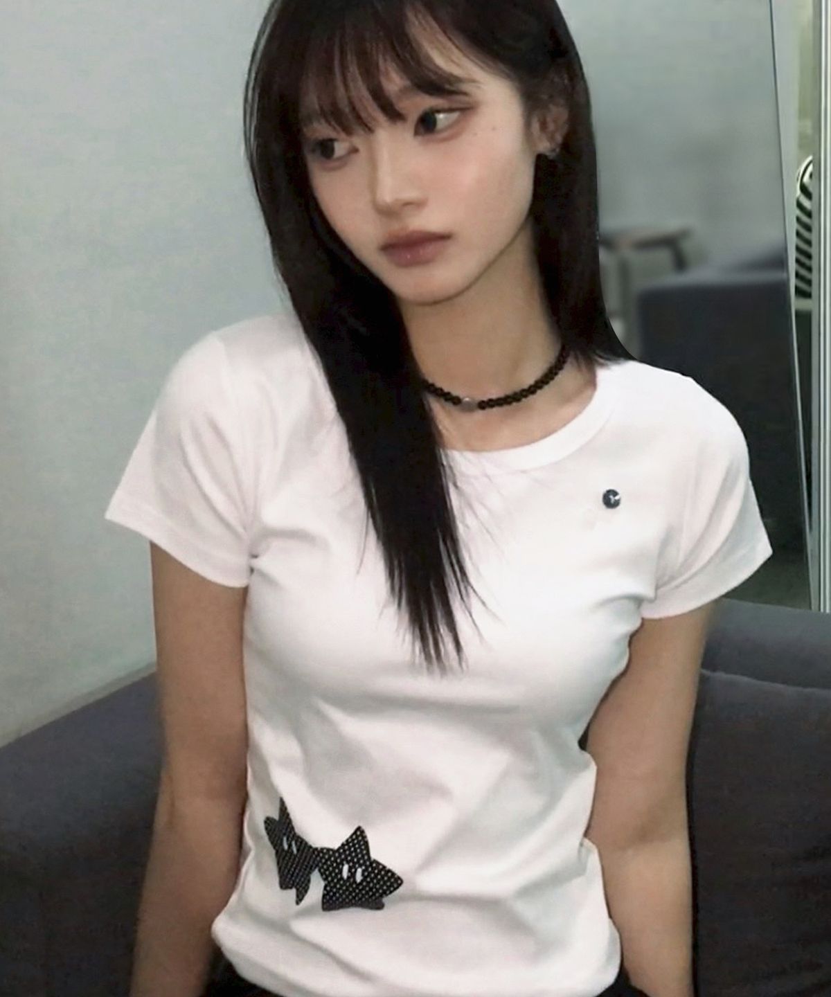 퍼지스캔(FUZZY SCAN) 버튼 홀드 핸드 스타 슬림반팔 멜란지
