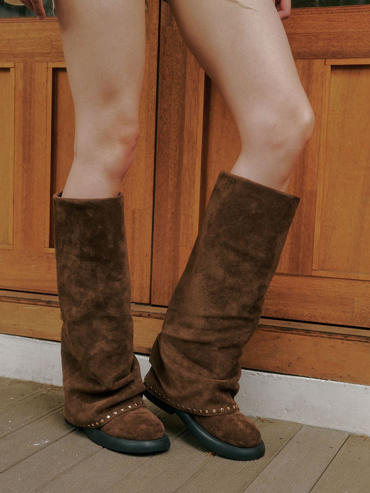 포른른(FORRR) Rivet Long Boots - 2Color