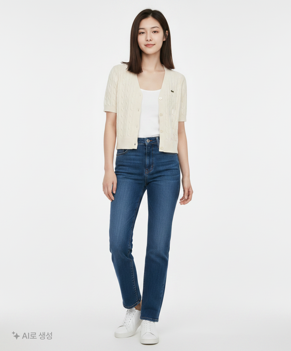 라코스테(LACOSTE) 여성 케이블 반팔 가디건 AF012E-53G 166 36