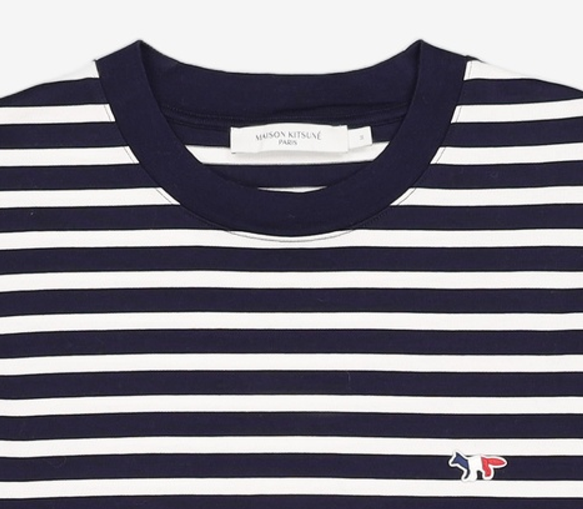 메종 키츠네(MAISON KITSUNE) 트리컬러 폭스 스트라이프 긴팔 티셔츠 FU00115KJ0044 S198 BLACK M