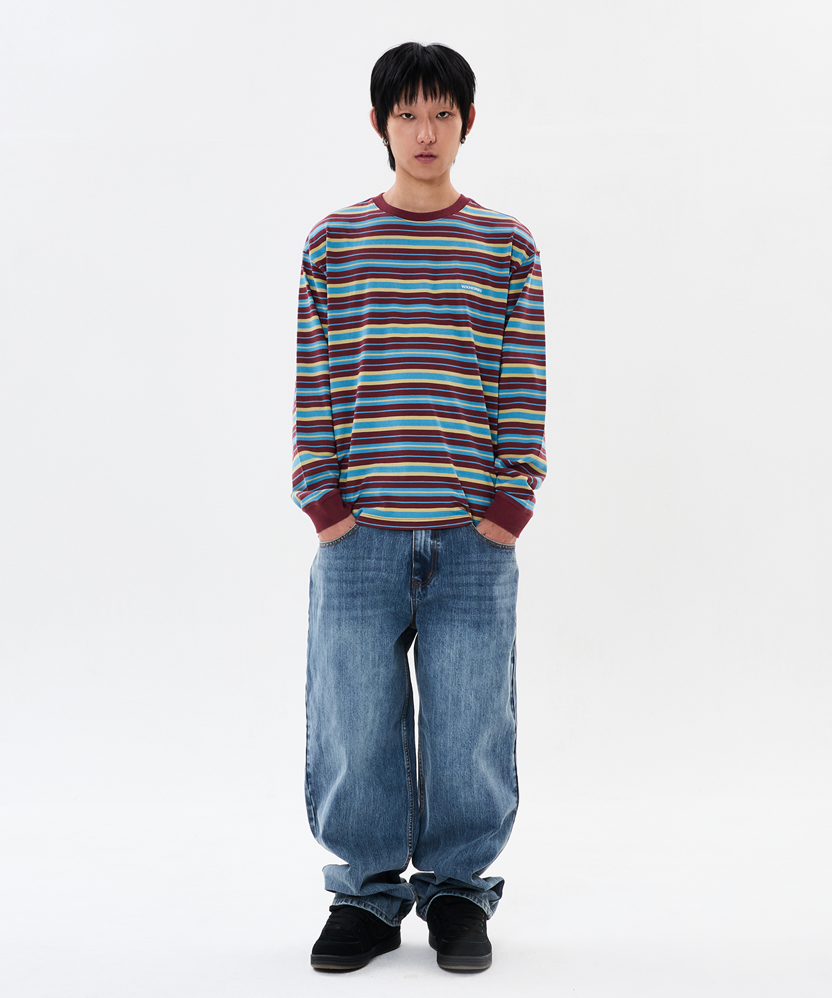 위캔더스(WKNDRS) MULTI STRIPE LS T-SHIRT (BURGUNDY)