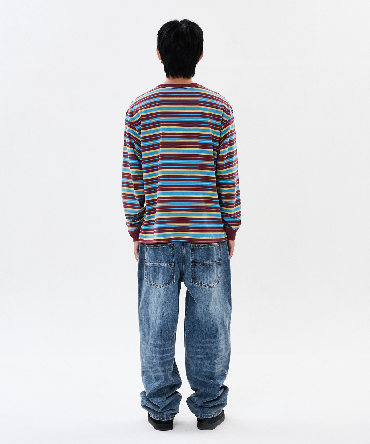 위캔더스(WKNDRS) MULTI STRIPE LS T-SHIRT (BURGUNDY)