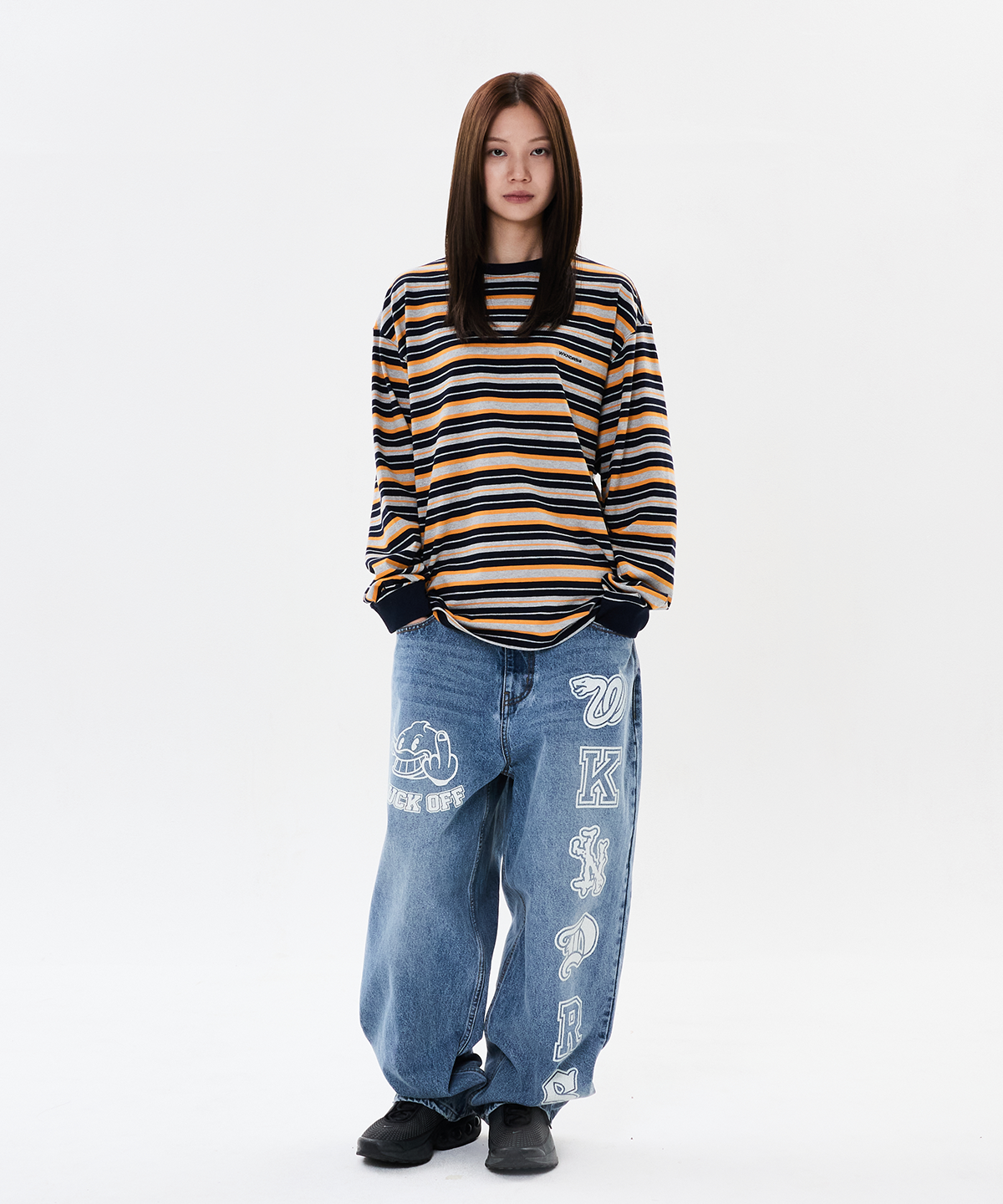 위캔더스(WKNDRS) MULTI STRIPE LS T-SHIRT (NAVY)