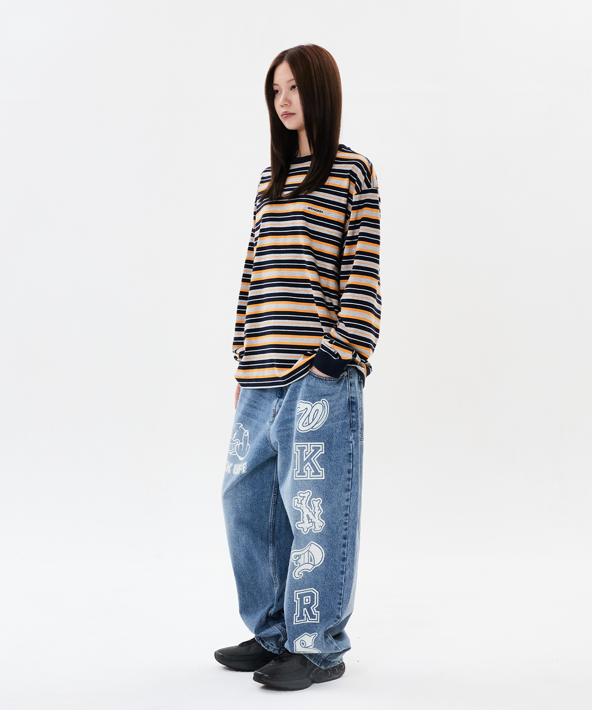 위캔더스(WKNDRS) MULTI STRIPE LS T-SHIRT (NAVY)