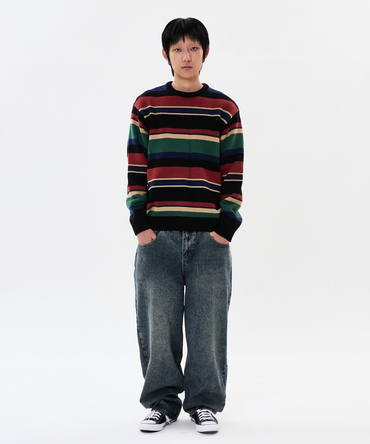 위캔더스(WKNDRS) MULTI STRIPE KNIT (BLACK)