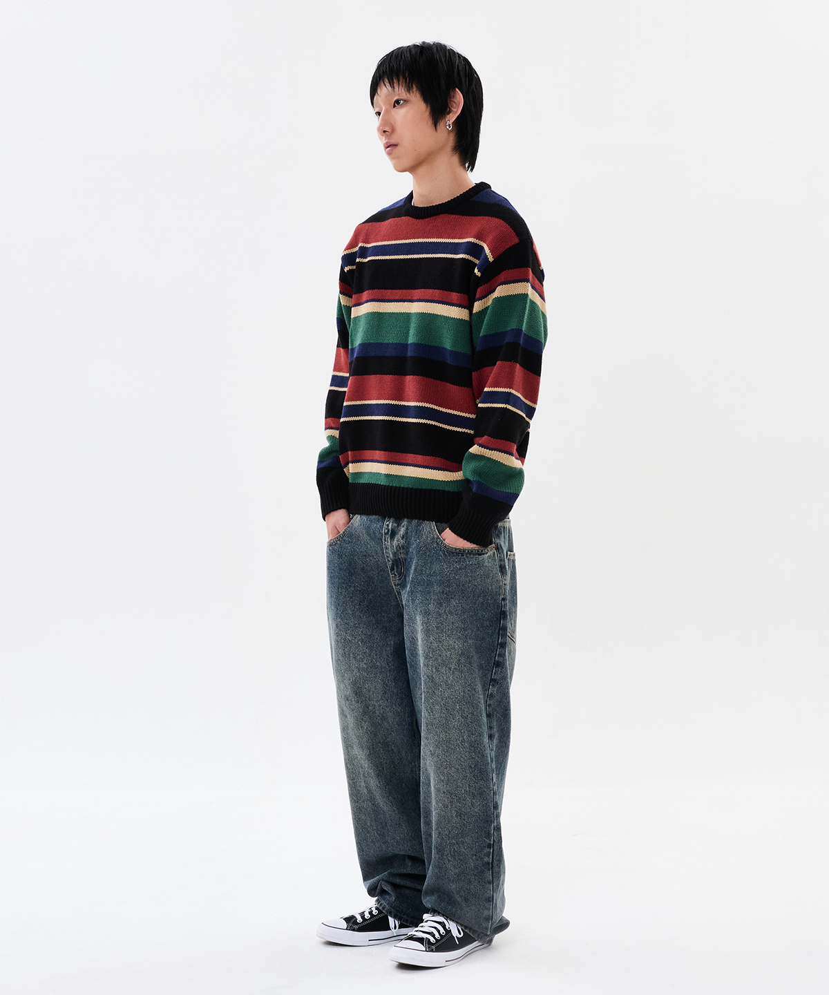 위캔더스(WKNDRS) MULTI STRIPE KNIT (BLACK)