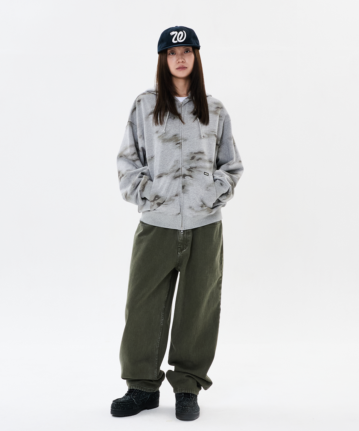 위캔더스(WKNDRS) SWAMP CAMO ZIP-UP HOODIE (M.GREY)