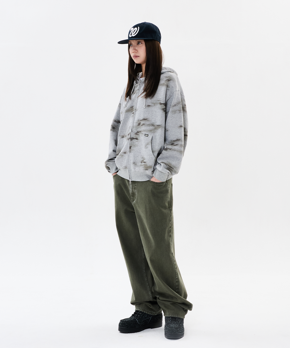 위캔더스(WKNDRS) SWAMP CAMO ZIP-UP HOODIE (M.GREY)