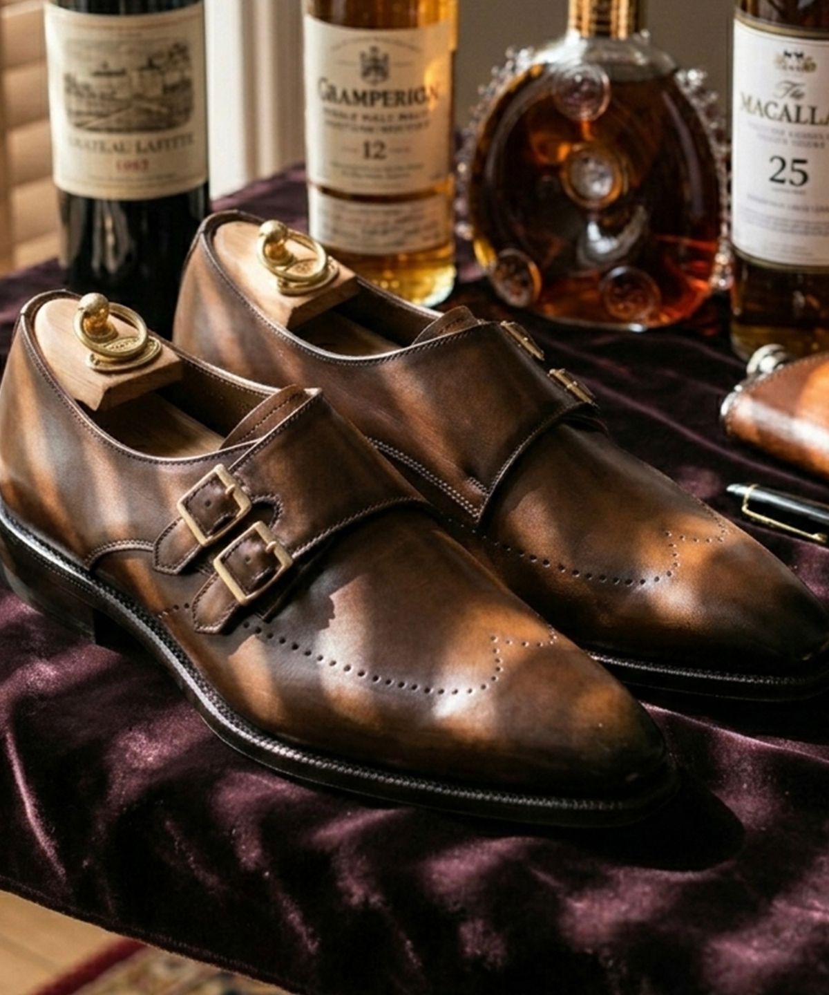 조앤슈(JOENSHOE) 헤리티지 체스트넛 더블 몽크스트랩 스테인브라운