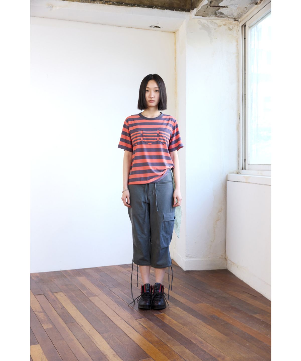 해칭룸(HATCHINGROOM) Triple Pocket Tee Stripe Orange