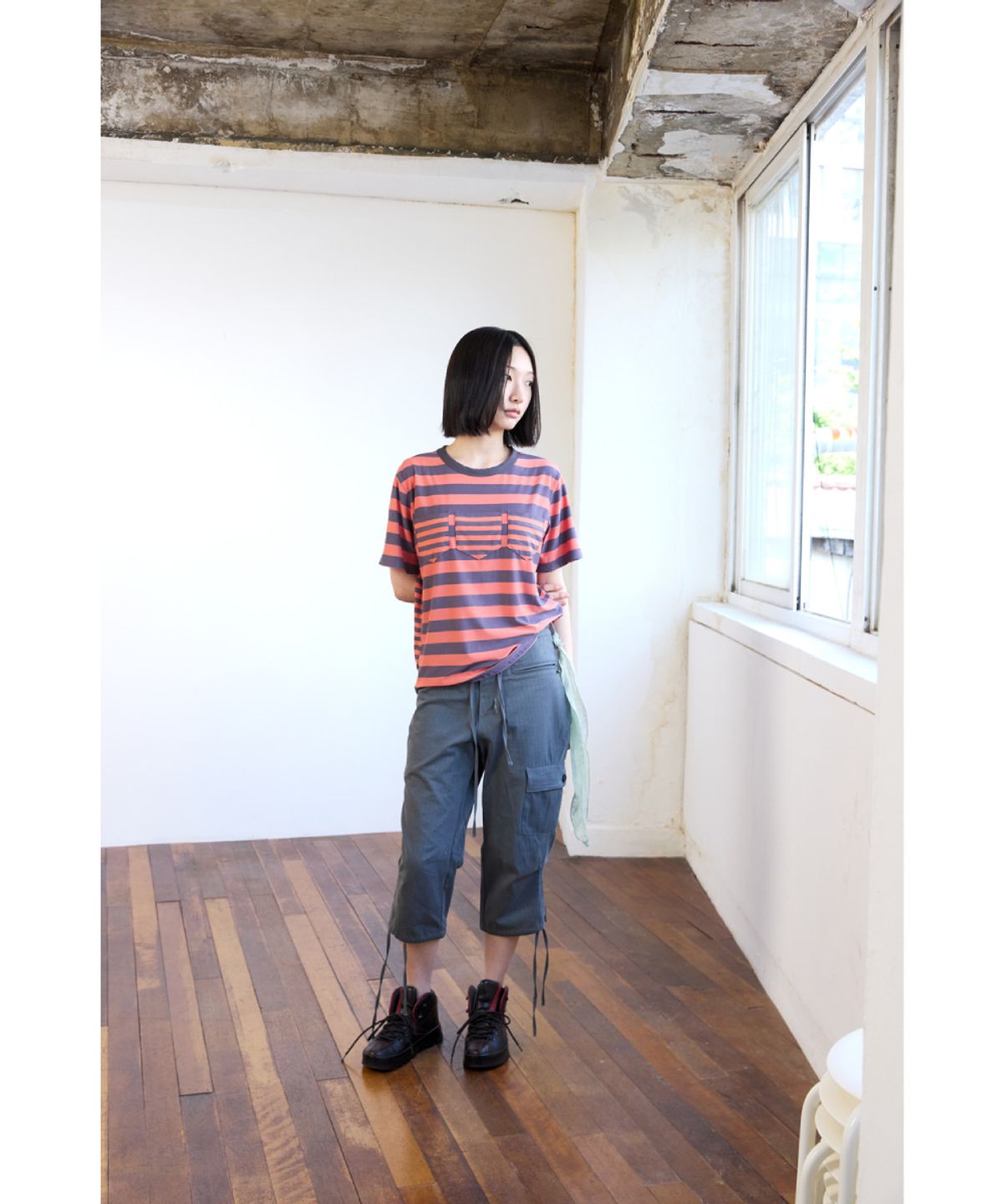 해칭룸(HATCHINGROOM) Triple Pocket Tee Stripe Orange