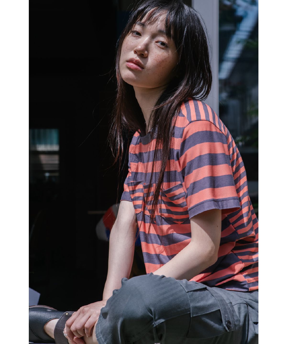해칭룸(HATCHINGROOM) Triple Pocket Tee Stripe Orange