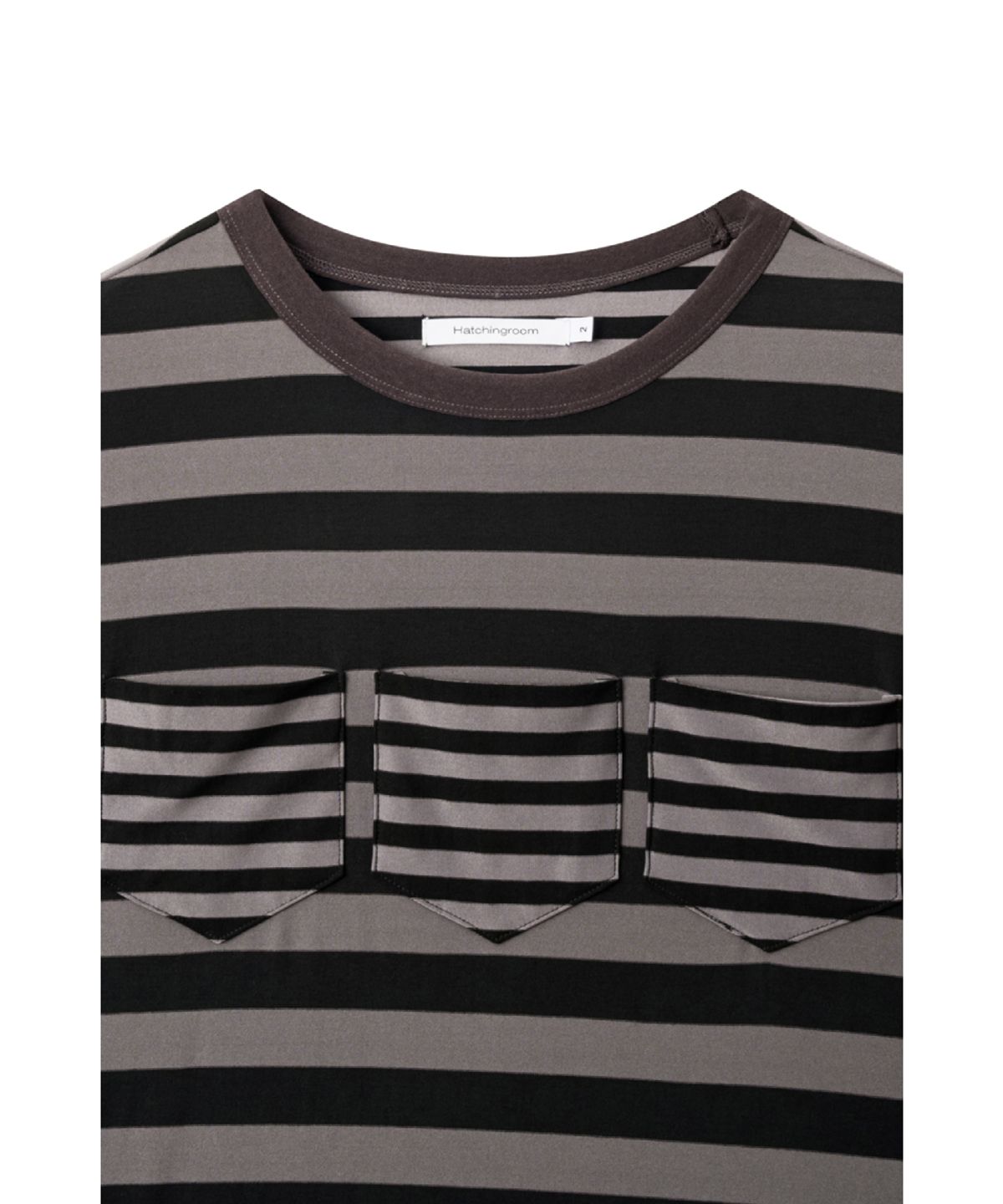 해칭룸(HATCHINGROOM) Triple Pocket Tee Stripe Brown Charcoal