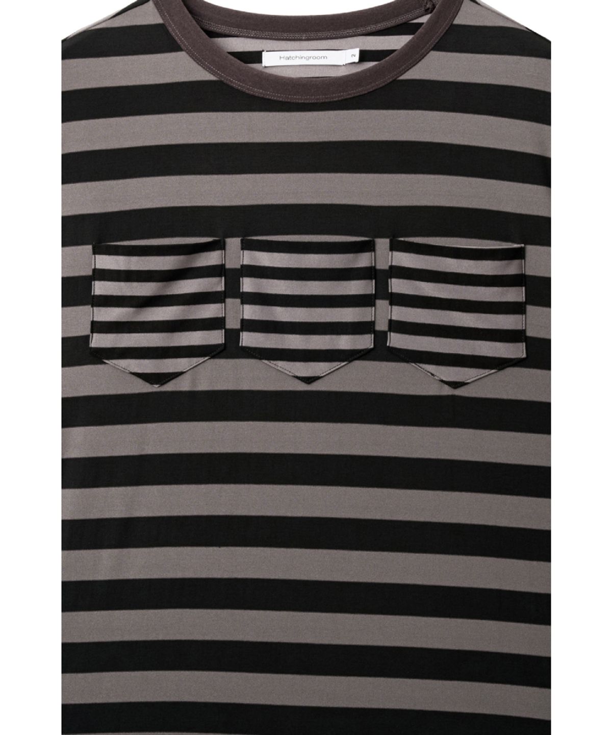 해칭룸(HATCHINGROOM) Triple Pocket Tee Stripe Brown Charcoal