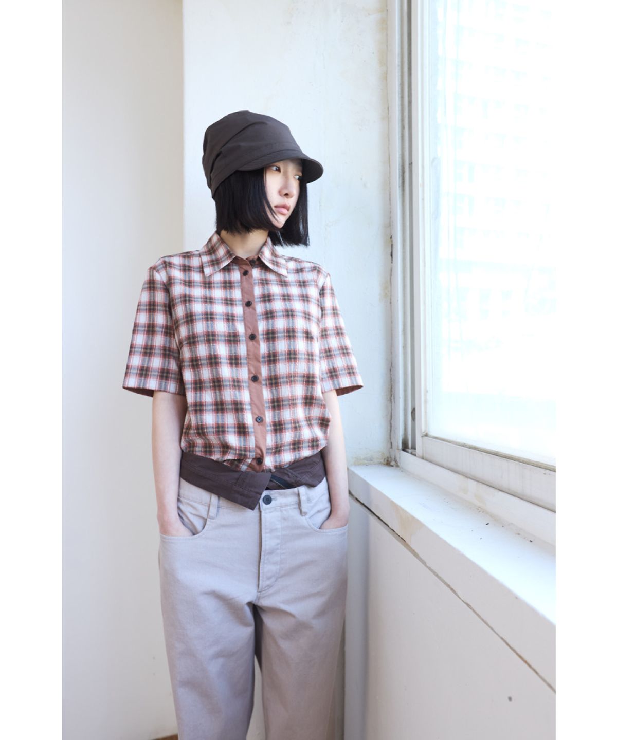 해칭룸(HATCHINGROOM) Double Waist Pants Rose Grey