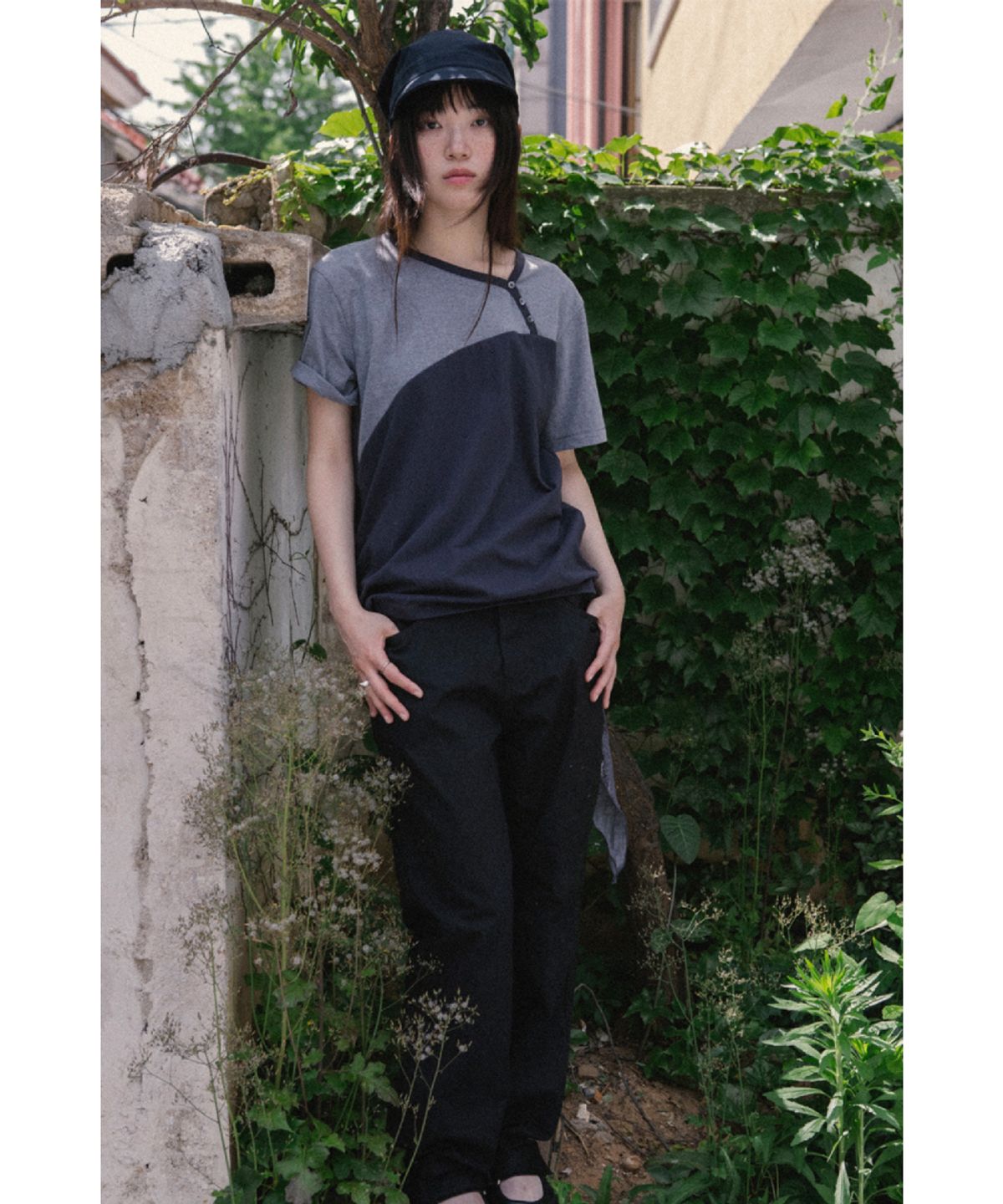 해칭룸(HATCHINGROOM) Shield Pants Herringbone Stripe Dyed Black