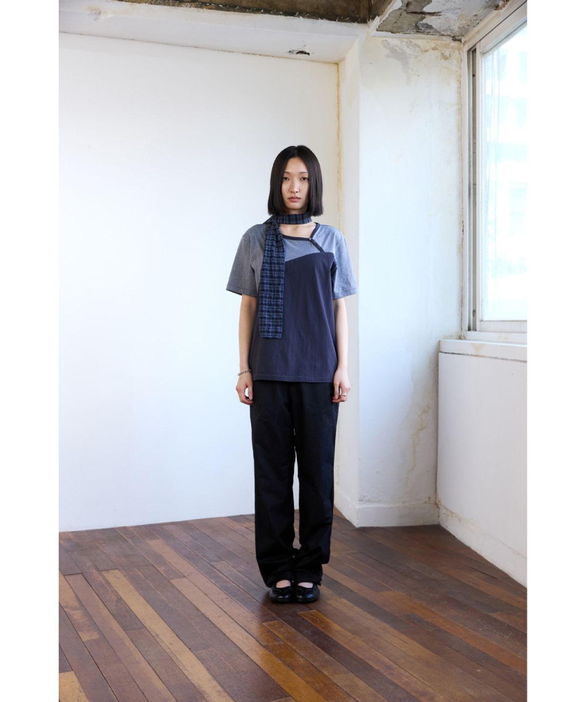 해칭룸(HATCHINGROOM) Shield Pants Herringbone Stripe Dyed Black