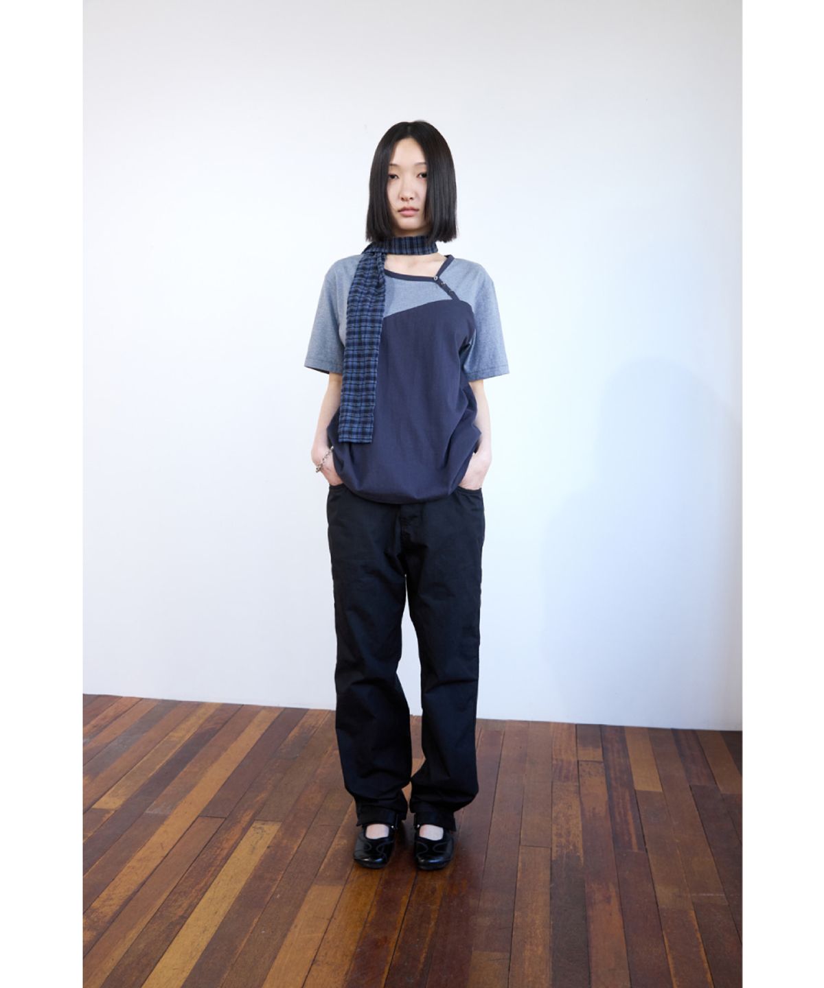 해칭룸(HATCHINGROOM) Shield Pants Herringbone Stripe Dyed Black