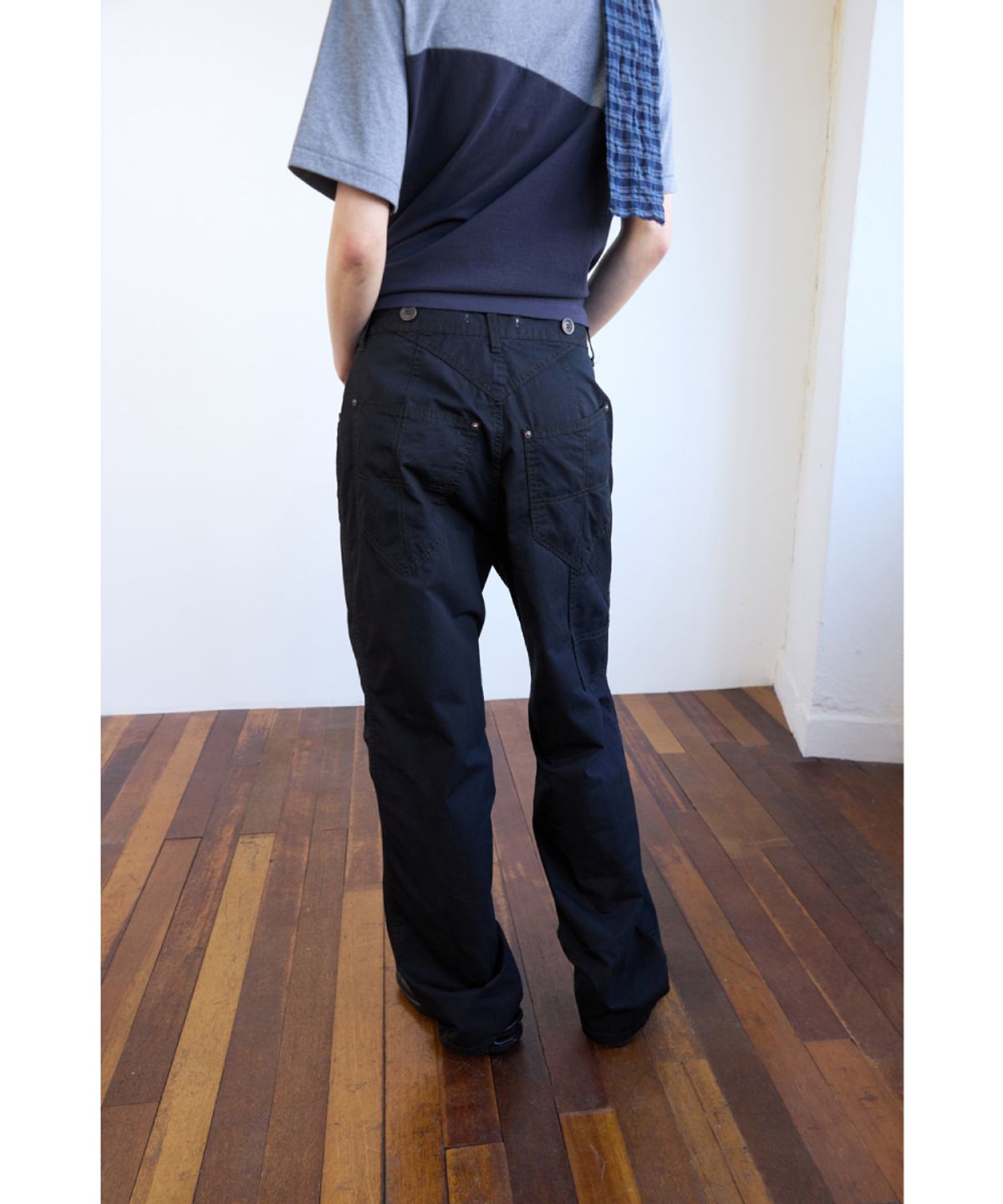 해칭룸(HATCHINGROOM) Shield Pants Herringbone Stripe Dyed Black