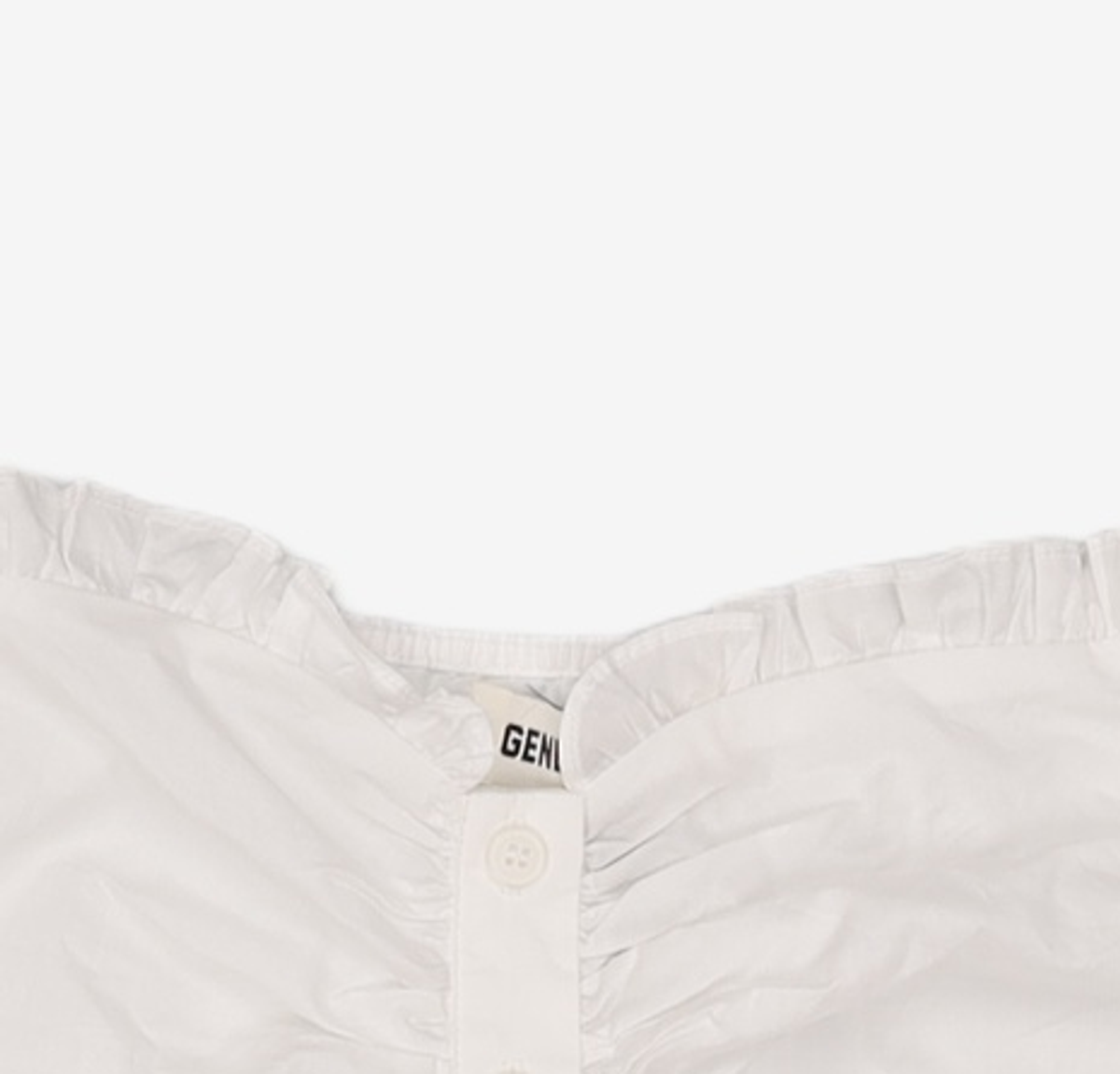 제너럴 아이디어(GENERAL IDEA) 캡 슬리브 하트넥 셔링 블라우스 [WHITE] / WBE2L03530 XL