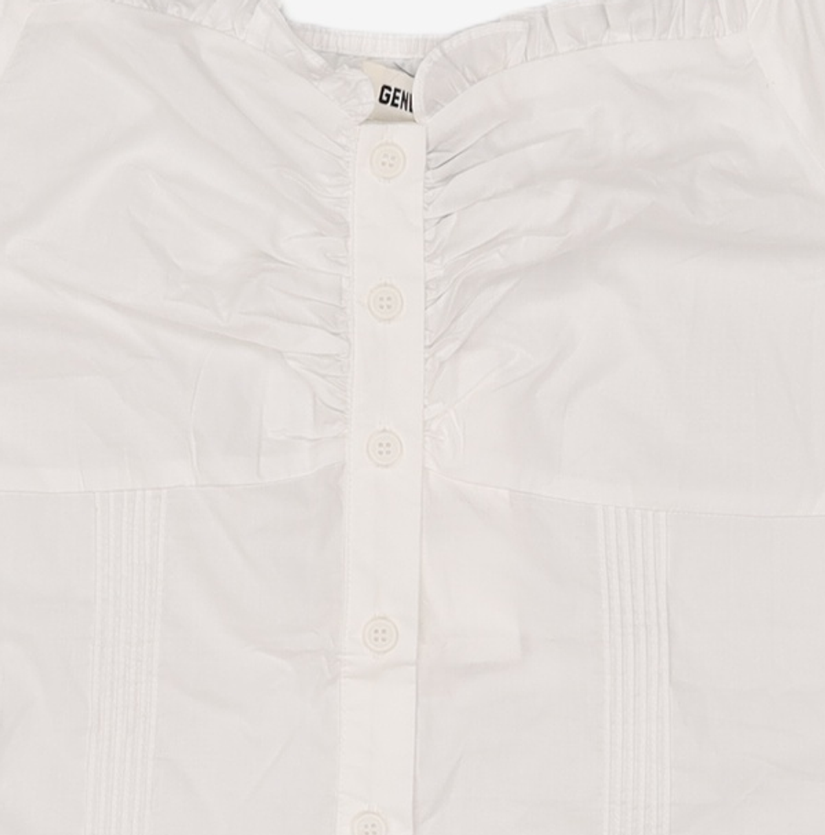 제너럴 아이디어(GENERAL IDEA) 캡 슬리브 하트넥 셔링 블라우스 [WHITE] / WBE2L03530 XL