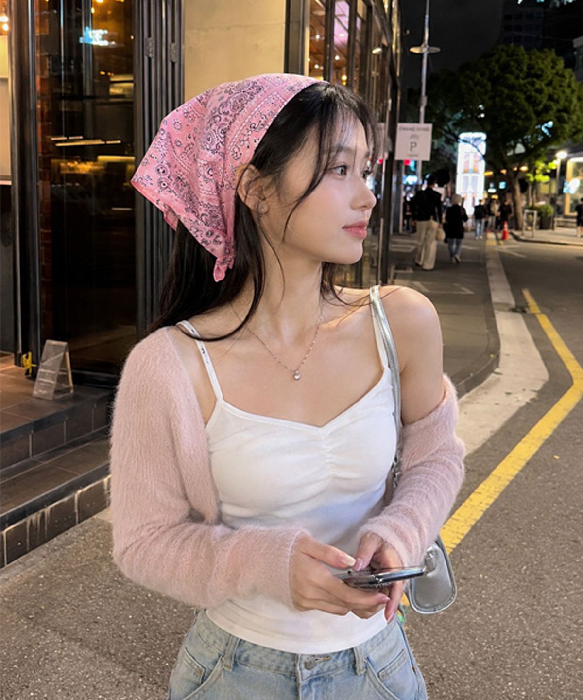 콜릿(KOLEAT) 자외선차단 반다나 르네르 페이즐리 헤어두건 [페일핑크]