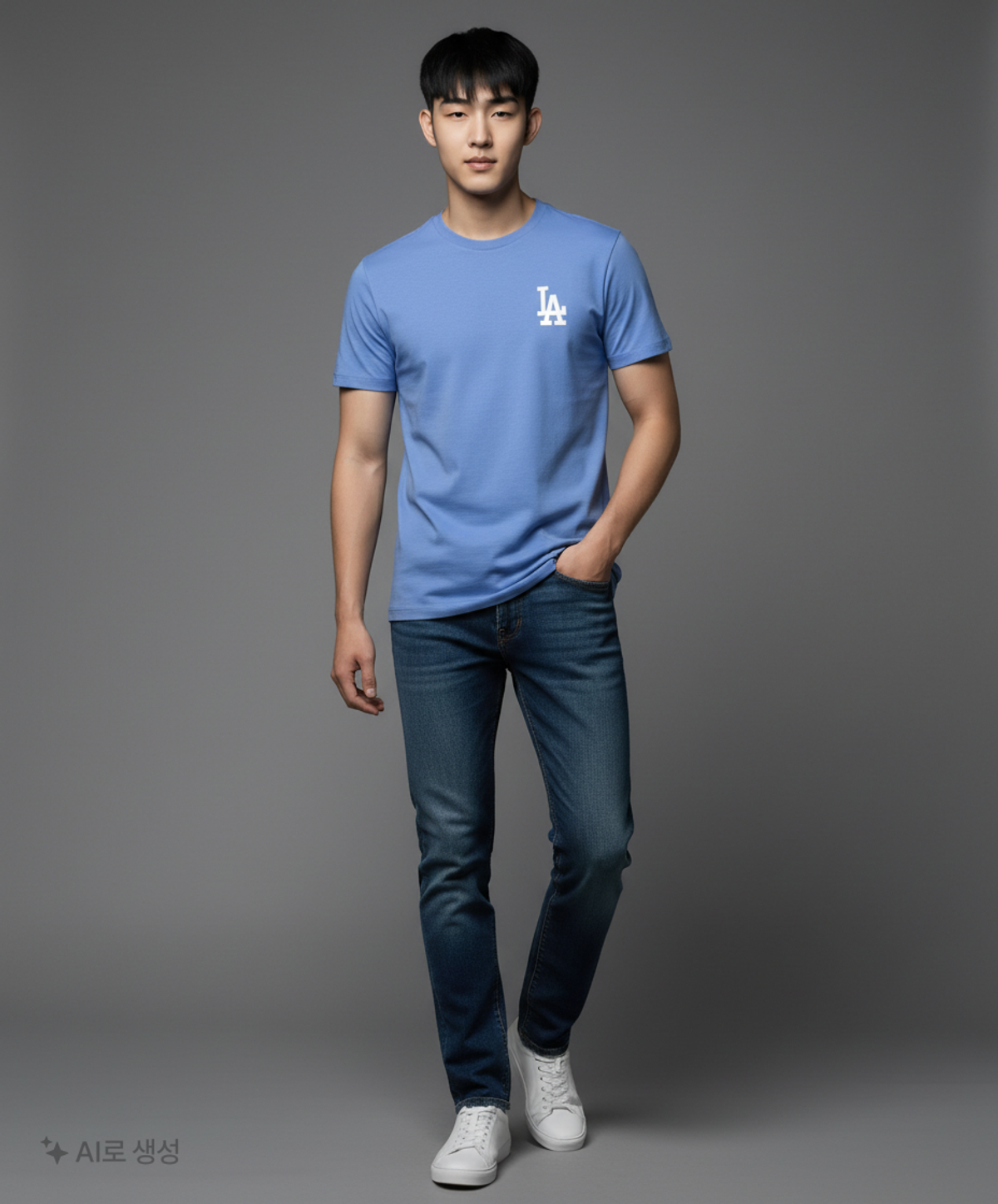 엠엘비(MLB) 로고 베이직 반팔 티셔츠 LA (BLUE) XS